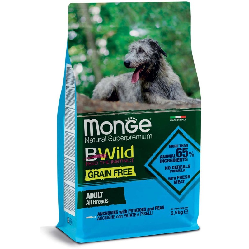Monge grain free all breeds acciughe patate e piselli