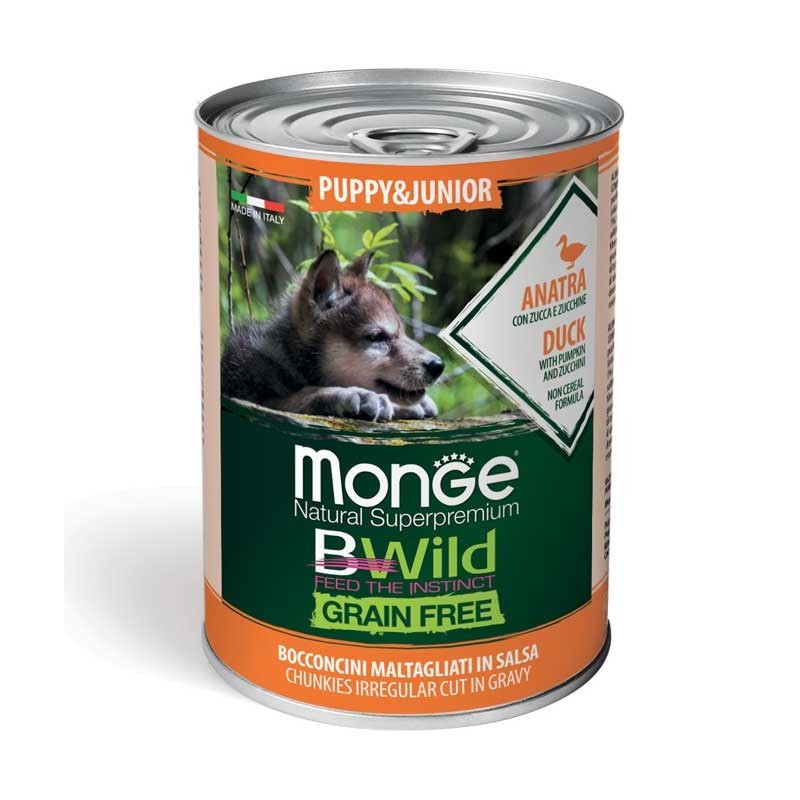 Monge Natural Super Premium Bwild Grain Free Formula Cane Puppy&Junior Anatra con zucca e zucchine 400 gr