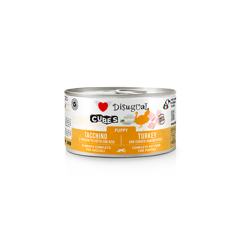 Disugual Cubes Puppy Tacchino e Prosciutto Cotto con Riso 150 gr