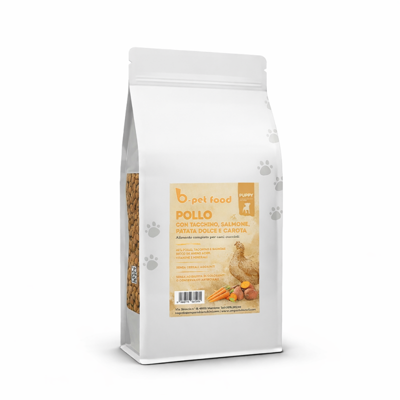 Puppy Pollo con tacchino, salmone, patate dolci e carote 6 kg