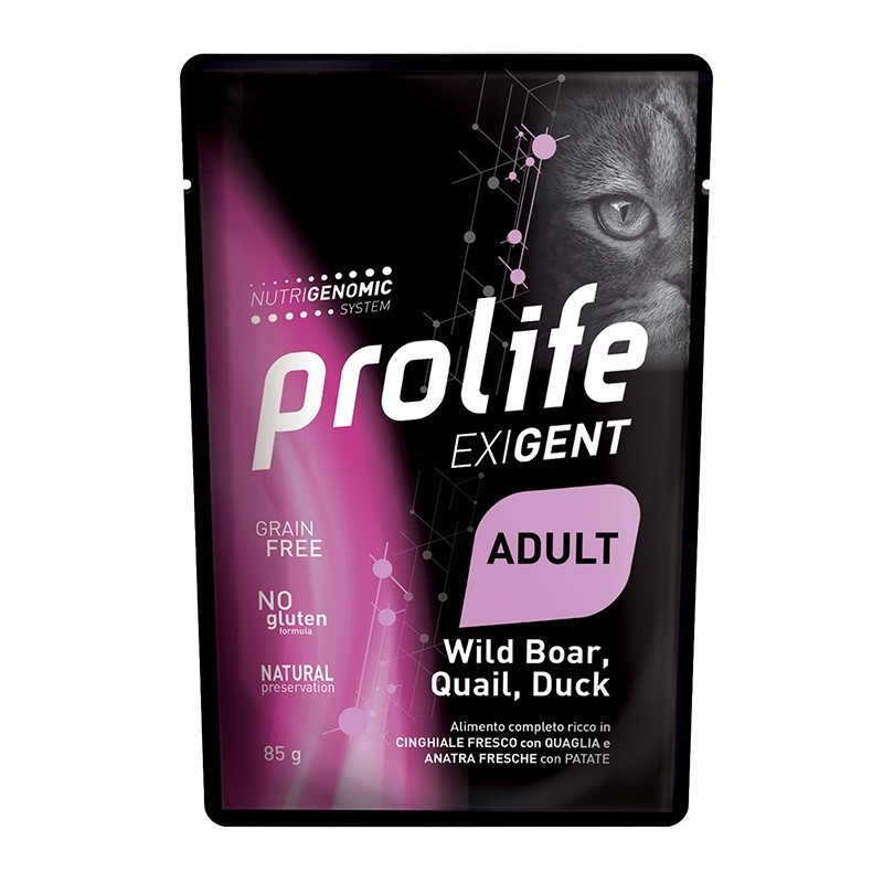 Prolife Exigent Adult Cinghiale Fresco con Quaglia Fresca e Anatra Fresca con Patate 85 gr